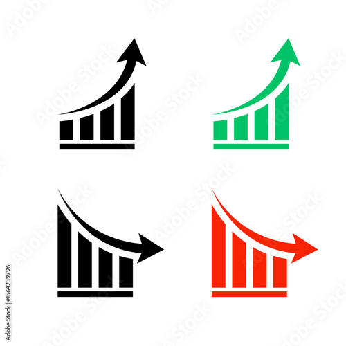 Business growth and loss icon. Bar chart with rising and falling arrow symbol