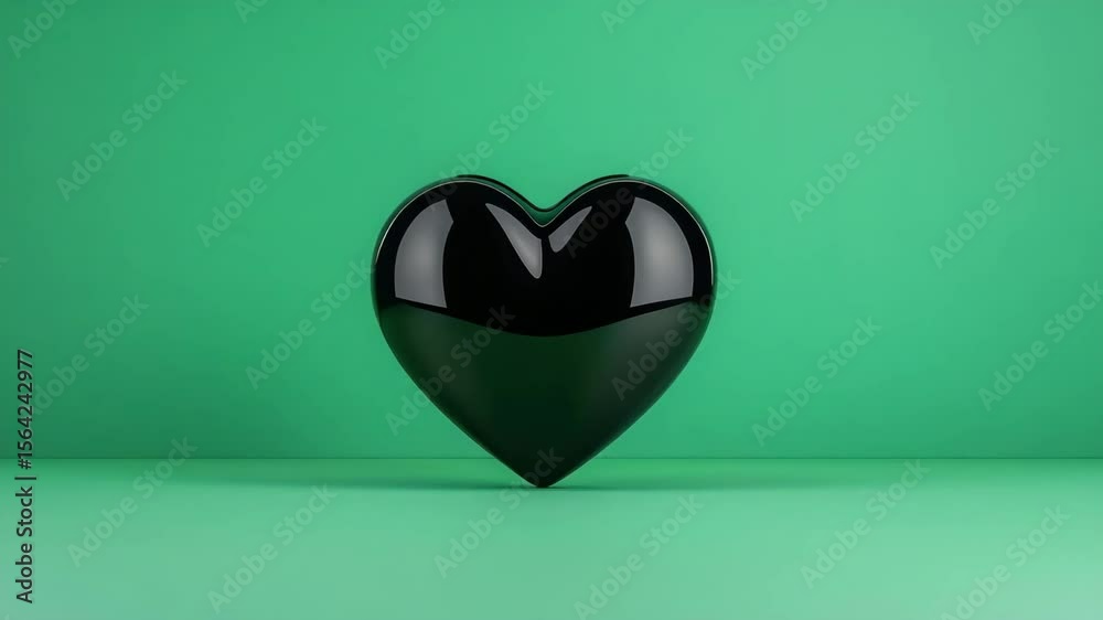 Metallic Fine Soft Glossy Black Heart Shape on Vibrant Green Background for Designs