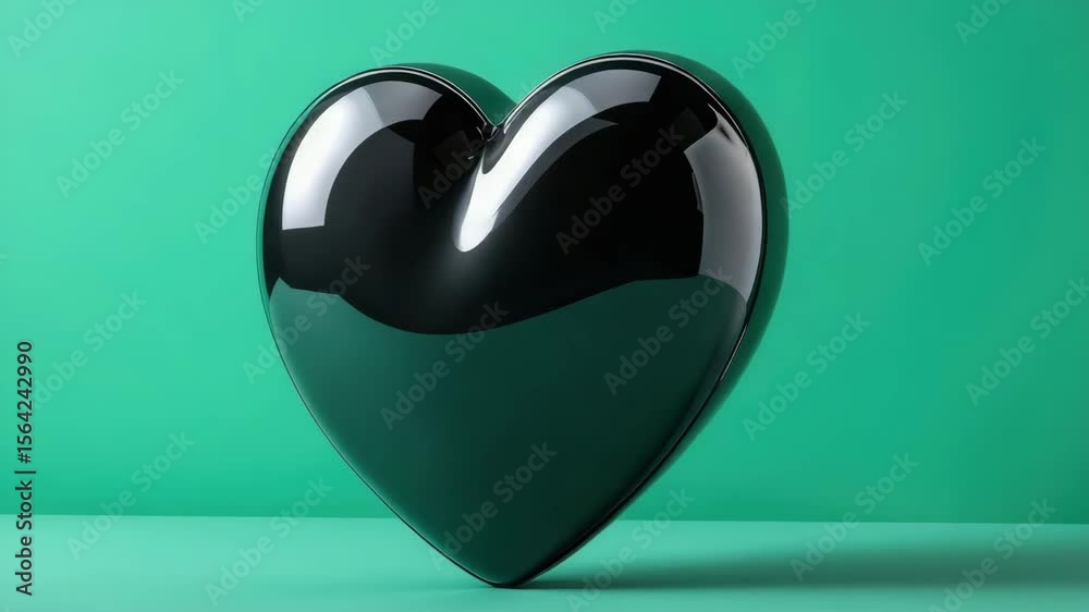Metallic Fine Soft Shiny Black Heart on Green Background for Love and Emotion Concepts