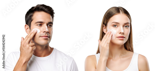 Caucasian man and woman Applying sunscreen