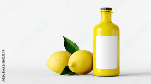 3D Render Lemon Bottle Mockup Isolated on White