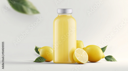 3D Render Lemon Bottle Mockup Isolated on White