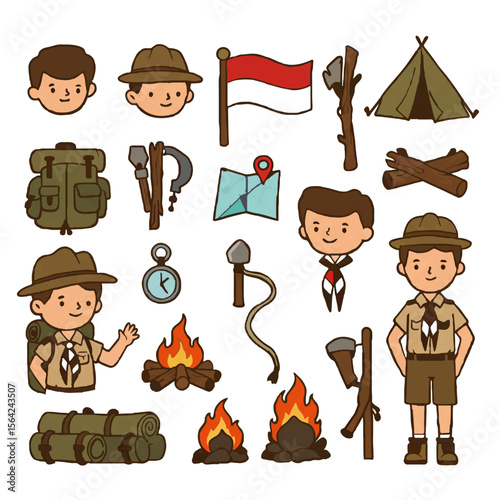 Set of Cute Boy Scout and Camping Elements Illustration