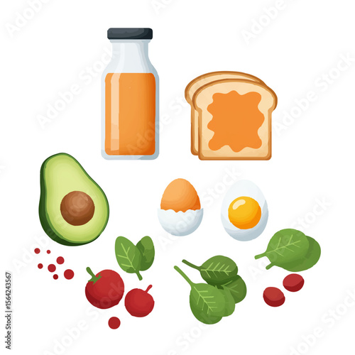 Healthy Breakfast Food Ingredients Illustration