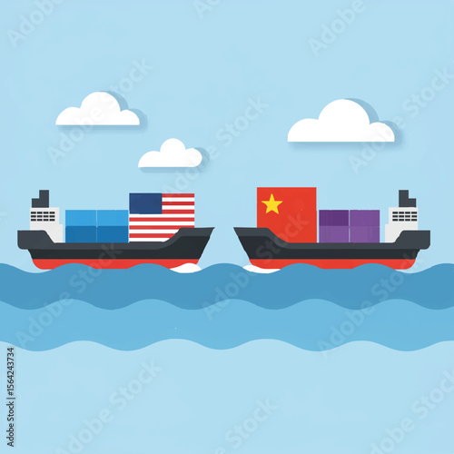 USA and China Trade War and Shipping Container Conflict Illustration