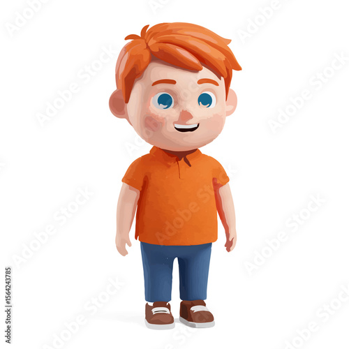 Cute 3D Cartoon Character of a Little Boy Standing and Smiling on a White Background