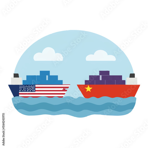US China Trade and Shipping Route Illustration
