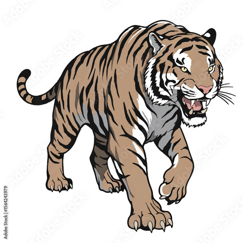 Fierce Walking Tiger Vector Illustration Roaring