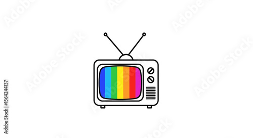 Vector vintage television set with rainbow screen vector illustration and tv antenna design icon isolated 100