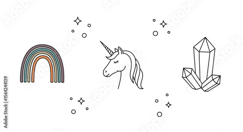 Vector unicorn rainbow crystal drawing cute magical fantasy illustration vector art for kids and adults alike