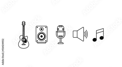 Vector music instruments vector icon set acoustic guitar speaker microphone volume note musical elements design art