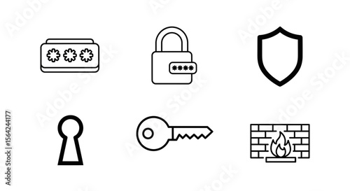 Vector security and protection icons representing safety, privacy, and access control measures and elements