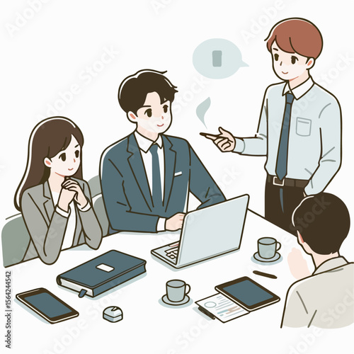 vector illustration of business people talking to crew