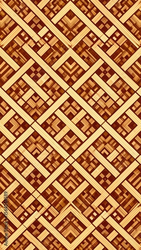 Geometric Woven Pattern in Brown and Beige Colors Featuring Repeating Shapes and Textured Details