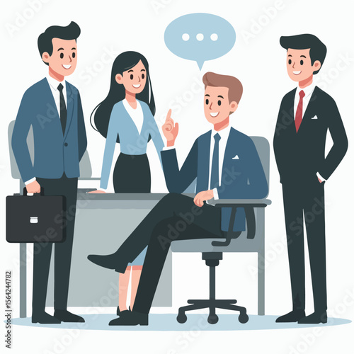 vector illustration of business people talking to crew
