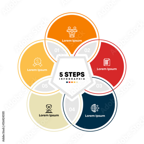 Circle chart infographic template with 5 options for presentations business. shape circle star infographic. Vector illustration Eps	
