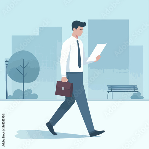 vector illustration of business people walking and looking at documents on white background