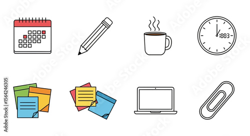 Vector office supplies and stationery vector illustration for business and education concept design with icons and elements