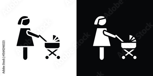 Woman with Baby Stroller icon symbol illustration doodle design