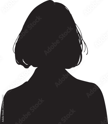Female Silhouette Short Bob Hairstyle Minimalist Avatar White Background.