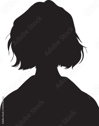 Silhouette Woman Head Shoulders Short Bob Haircut Clean White Background
