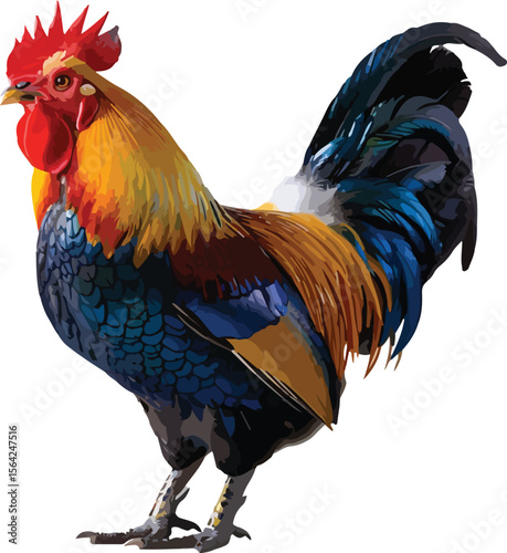 Colorful Rooster Standing Proudly Isolated White Background