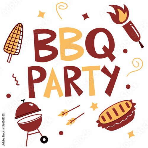 B Q party celebration with grill and food corn hotdog
