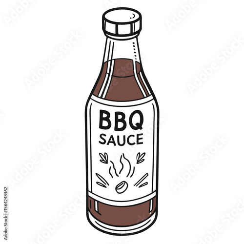 Brown barbecue sauce bottle with white label condiment