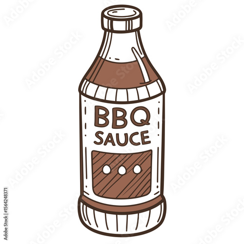 Brown bbq sauce bottle with white label condiment