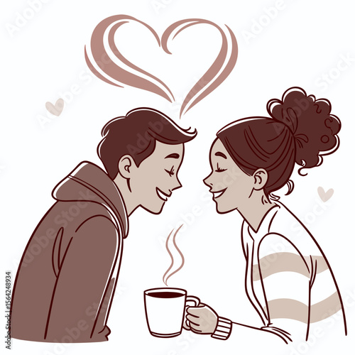 Couple sharing coffee with heart steam hearts romance