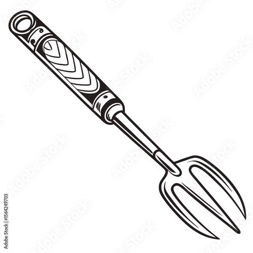 Black grill fork with ornate handle barbecue utensil