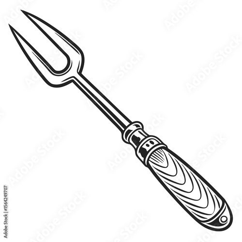 Black grill fork with wooden handle barbecue cooking