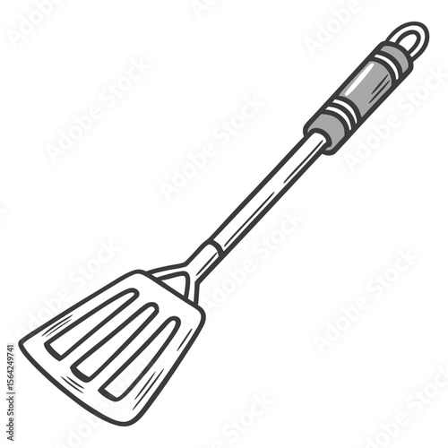 Grilling spatula with slotted head and gray handle
