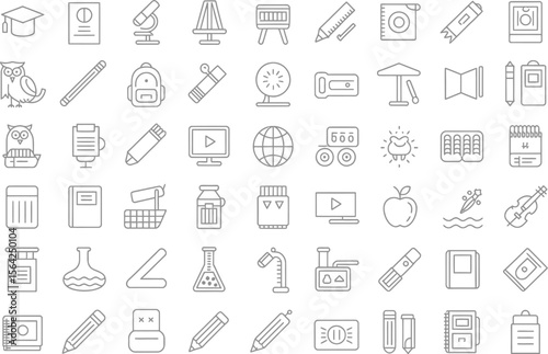 Stock vector line icons set of school university education science learning objects and back to school items