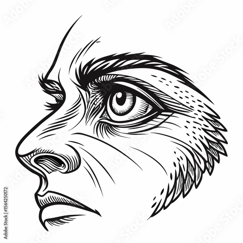 Intense human eye profile detailed shading black and white