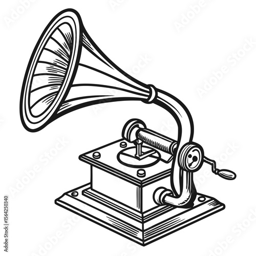 Vintage gramophone with horn and crank phonograph antique