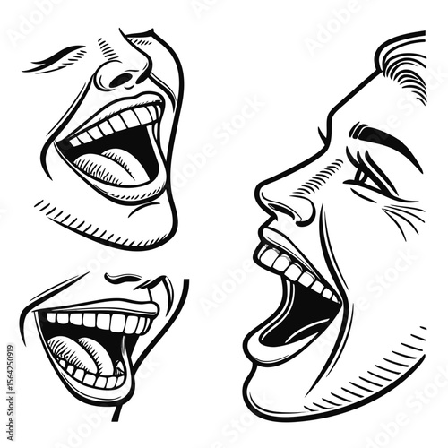 Black ink expressive mouths laughing open wide vector