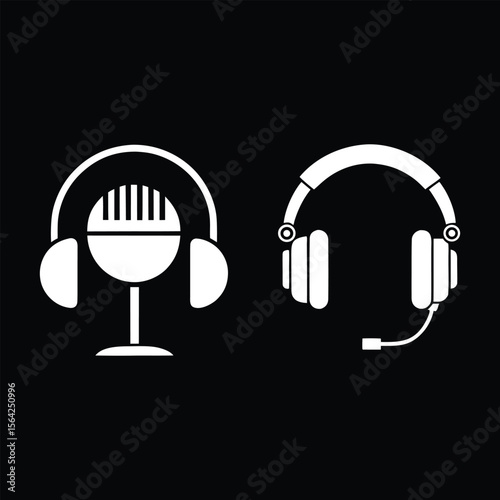 headphones and microphone vector