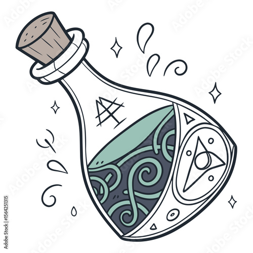 Magical potion bottle with arcane symbols and swirling liquid