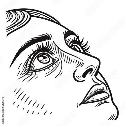 Surreal human face profile with expressive eyes lashes