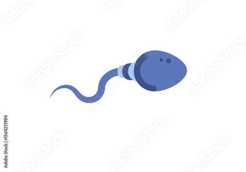 Stylized Blue Sperm Cell with Tail and Rounded Head Isolated.