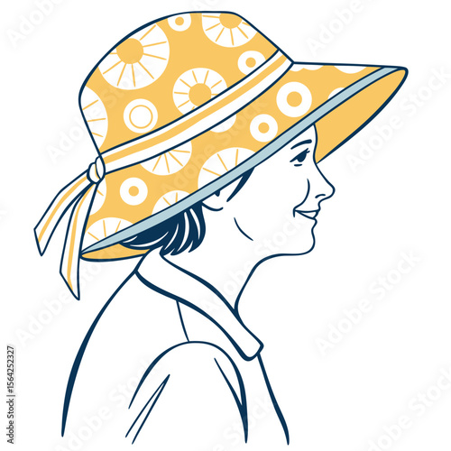 Woman wearing a patterned sunhat fashion summer
