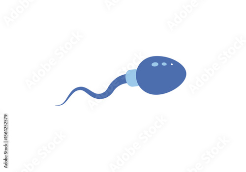 Stylized Blue Sperm Cell with Tail and Three Dots Illustration.