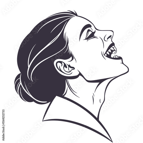 Fanged woman profile vampire fangs