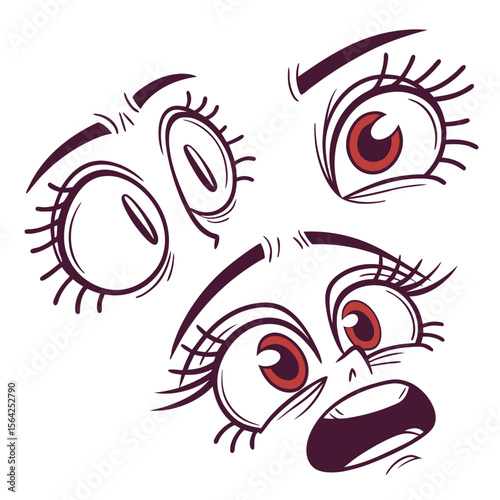 Cartoon eyes with surprised expressions shocked wide open