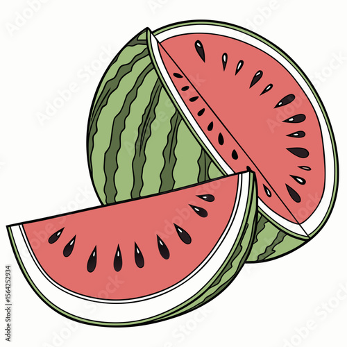 Juicy watermelon slices with black seeds fruit