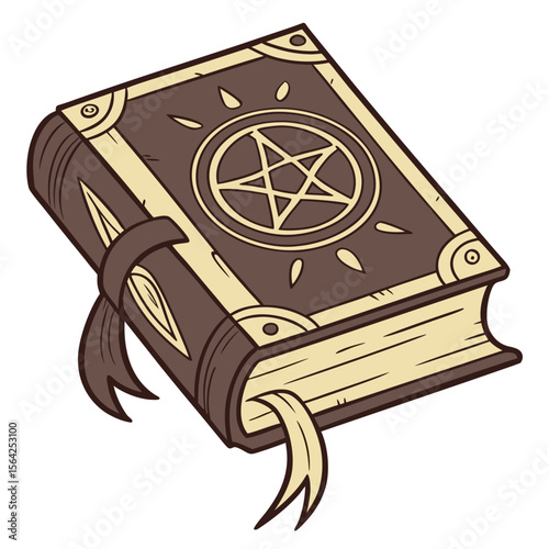 Occult book with pentagram and ribbons magic witchcraft