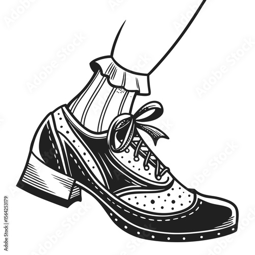 Vintage wingtip shoe with ruffled sock vintage shoe