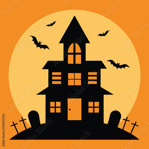 Spooky Halloween night is coming with a haunted house under the moonlight