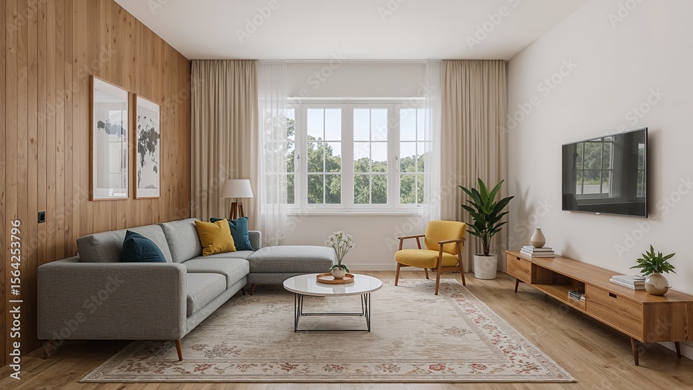 Fototapeta premium Minimal living room with colorful design